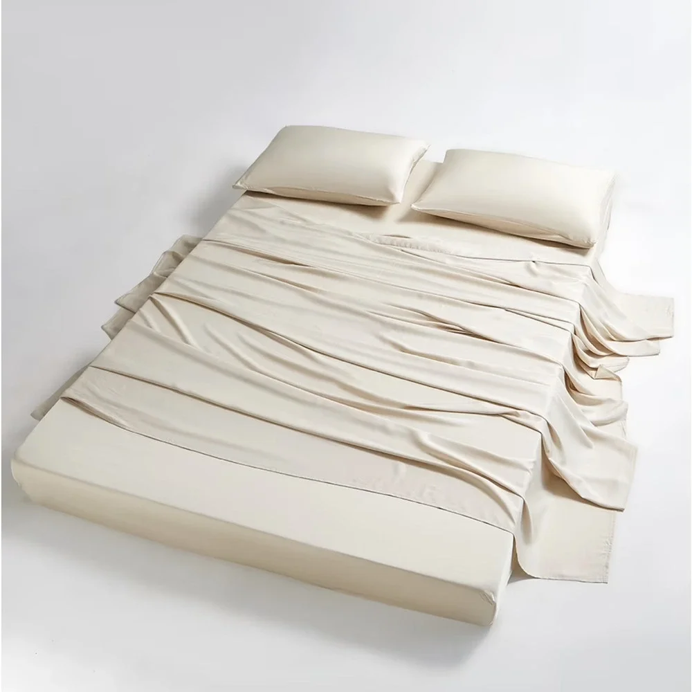 Beige 4 QUEEN Soft Organic Bamboo Bed Sheet Set Luxury Cool Feel 18